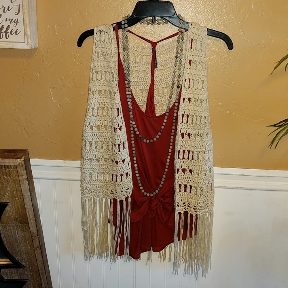 Boho crochet vest with tassle bottom!
